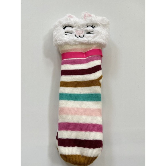 LIMITED TOO Girl Slipper Socks Multicolor White Acrylic Fleece Lined Cat OneSize - Picture 11 of 16
